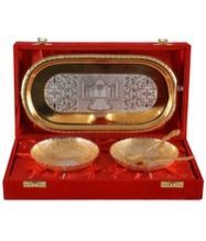 Gold Plated 2 Bowl Set with Tray and Spoons
