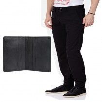 PARX BLACK SOLID FLAT FRONT TROUSER FREE WALLET