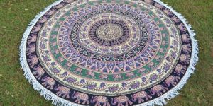 Cotton Mandala Beach Tassels Blue Color Roundie Tapestry Towel