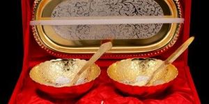 2+1 Gold and Silver Plated Bowl and Spoon Set