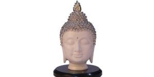 Gautam Buddha Head Glossy Silver & White Paint Statue
