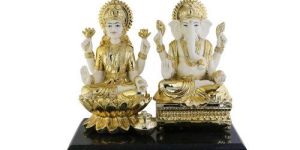 Lakshmi Ganesh Glossy Gold Beige Statue