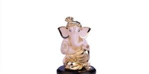 Pagdi Ganesha Glossy Gold Beige Statue