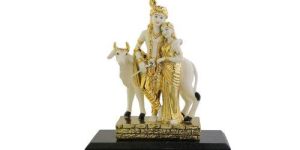 Radha Krishna Glossy Gold Beige Statue