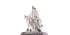 Radha Krishna Glossy Silver White Statue