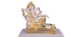 Relaxing Ganesha Glossy Gold Beige Statue