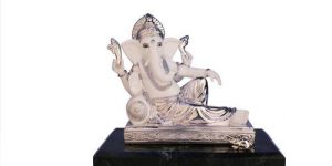 Relaxing Ganesha Glossy Silver White Statue