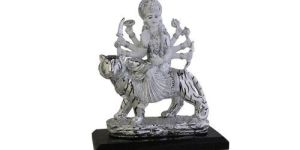 Sherawali Mata Glossy Silver White Statue