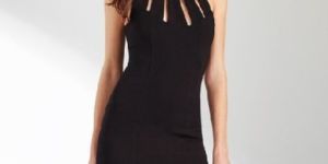 TRIM NECK DETAIL BODYCON DRESS
