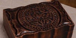 Hand Carved Wooden Jewellery Box with Floral Carving