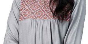 Grey Embroidered Straight Dobby Top