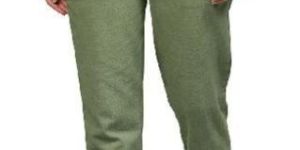 Olive Solid Cotton Slub Pants