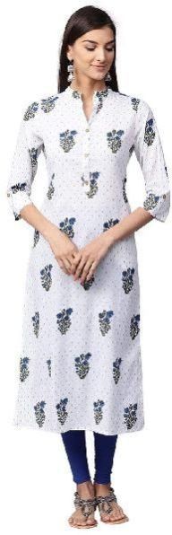White Ethnic Motifs Straight Cotton Kurta