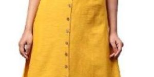 Yellow Solid Embroidered A-Line Cotton Slub Kurta