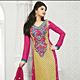 Mustard and Dark Pink Faux Georgette Churidar Kameez with Dupatta
