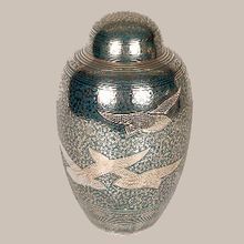 Brass Cerimation Urn Full Embosed Silver AND Blue Colorer