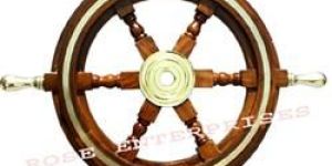 Wooden Ship Wheel W/Brass Hub