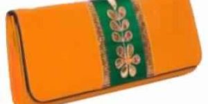 Tangy Orange Gota Flower Work Clutch