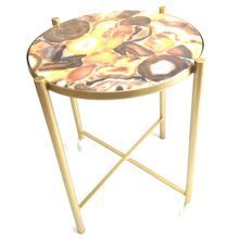 Agate Material Top Gold Metal Table
