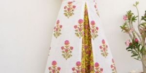 WHITE TWIN LAYERED BLOCK PRINTED COTTON DRESS