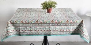TURQUOISE FLORAL BLOCK DESIGN 6 SEATER TABLE COVER