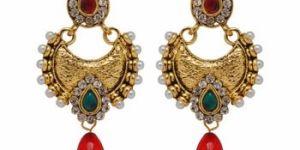 Red Green Stud with Pearl Beads Earrings