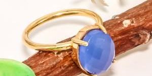 Blue Chalcedony Stone Silver Gold Plated Rings