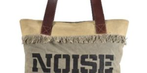 Leather Handle Shopping Canvas Tote Bag