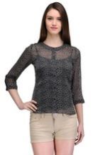 Printed Yoke Pleated Top