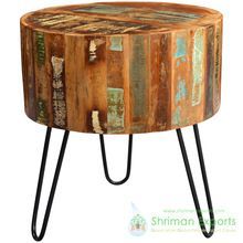 Round Reclaimed Teak Wood End Table