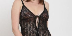 Sexy Deep Neck Sheer Floral Black Lace Designer Teddy Night Dress