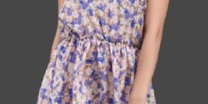 Spaghetti Strap Blue Floral Print Short Beach Dresses