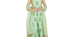 Chanderi Block Print Anarkali Suit