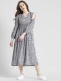 Neck Puff Sleeve Printed Dress