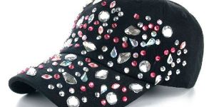 HIGH QUALITY RHINESTONES WOMEN BLACK CAP