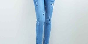 WOMENS STRETCH SLIM FIT RIPPED DENIM JEANS
