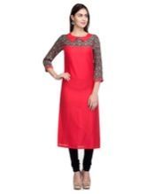 Laabha Women Crepe Red and Solid Red Printed Paneled Kurti