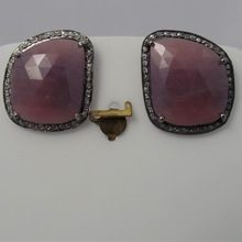 Pink Sapphire Diamond Stud Mens Earring