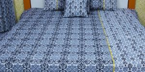 BLACK DAMASK PRINTED COTTON BED COVER