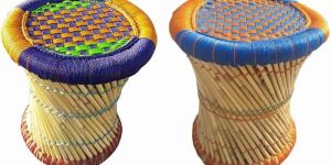 Pair of Bamboo Cane Foot Stool Ottoman Garden Outdoor Furniture