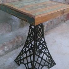 Industrial Eiffel Tower Stool with Reclaimed Wood Top