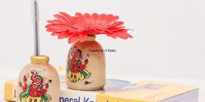 Terracota Painting Wood Made Miniature Flower Vase