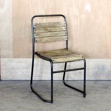 Antique Iron Metal Dining Chair with Wooden Slats
