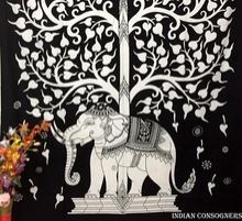 Modern Twin Elephant under Tree Tapestry