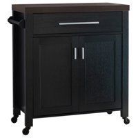 Wooden Kitchen Cart with Wheels, Black And Dark Walnut Brown