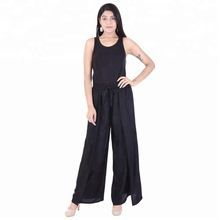 Women Rayon Solid Elastic Regular Fit Black Palazzo