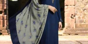 Blue Embroidered Straight Suit