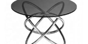 Steel Table with Black Glass