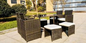9 Piece Steel Rattan Cube Dining Set