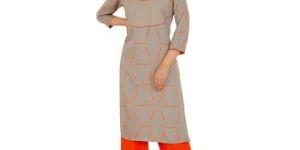 Grey Knee Long Rayon Straight Kurti